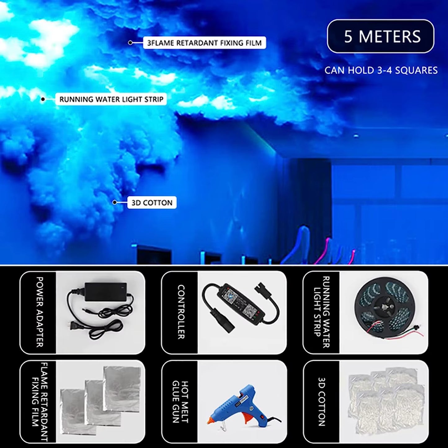 DIY Thunder Cloud Light Strip with APP & Remote Control, Cotton Cloud Ceiling Lamp, RGB LED for Gaming Room Christmas Decor